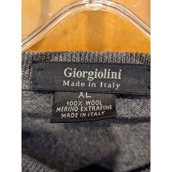 Giorgiolini 100% Merino Wool Sweater Mens XL Pullover Extra Fine grey V‎ neck - Picture 3 of 4